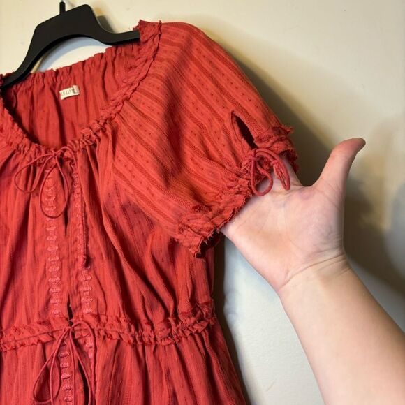 Vintage Old Navy SZ Medium Orange Bohemian Tie Top Embroidered Coquette Girly - Picture 3 of 10